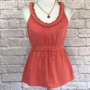 Anthropologie floreat coral orange/pink braided top, size 12